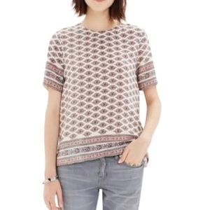 Madewell Women's Refined Short Sleeve Tee 100% Silk Top Diamond Print Size Small